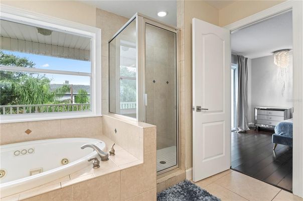Bathroom, Glass Shower, Interior, Recessed Lighting, Wood Texture Flooring
