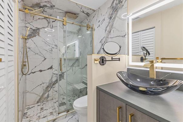 Bathroom, Glass Shower, Interior, Marble Walls