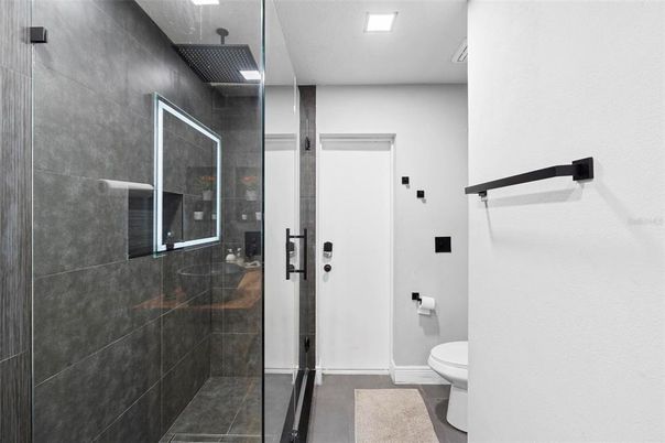 Bathroom, Glass Shower, Interior, Recessed Lighting