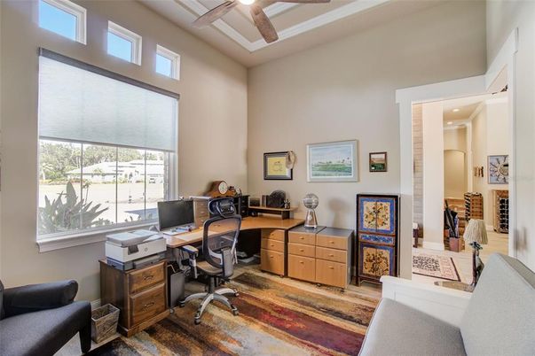 Home Office, Interior, Recessed Lighting, Wood Texture Flooring