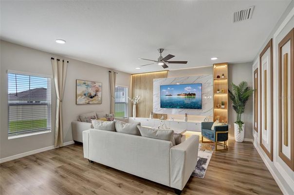 Interior, Living room, Recessed Lighting, Wood Texture Flooring