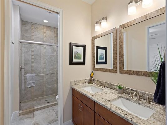 Bathroom, Dual Sink Vanities, Glass Shower, Interior