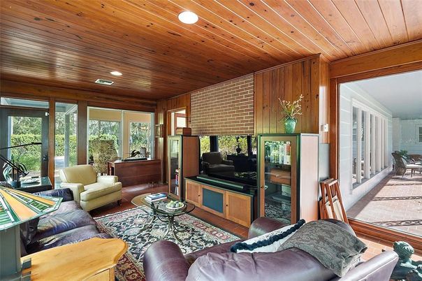 Interior, Living room, Recessed Lighting, Wooden Ceilings, Wooden Walls