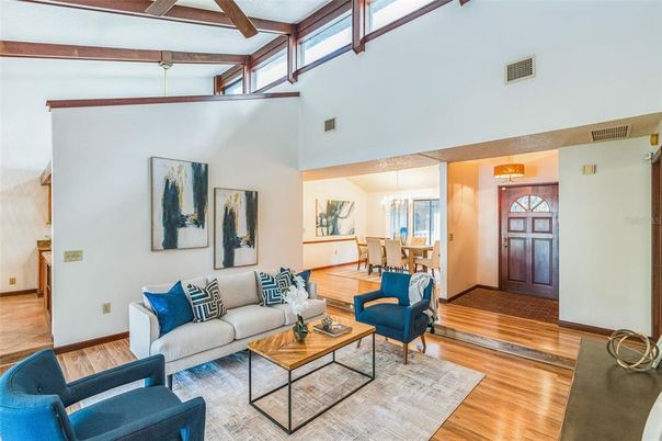 Chandelier, Dining room, Interior, Living room, Pendant Lights, Wooden Beams, Wood Texture Flooring