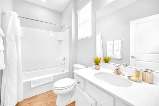 Bathroom, Interior, Recessed Lighting, Wood Texture Flooring
