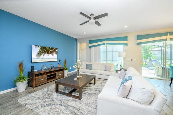 Interior, Living room, Recessed Lighting, Wood Texture Flooring
