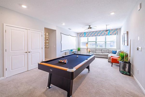 Billiard Table, Game Room, Interior, Projection Screen, Recessed Lighting