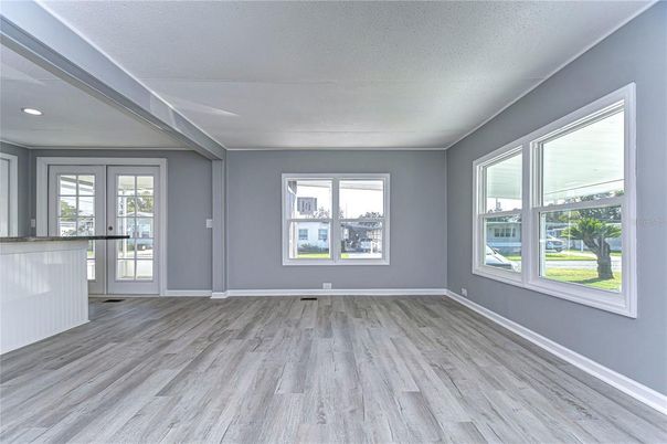 Empty room, Interior, Recessed Lighting, Wood Texture Flooring
