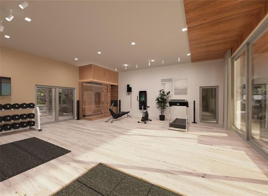 Fitness Equipment, Interior, Recessed Lighting, Wood Texture Flooring
