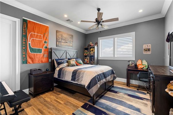 Bedroom, Home Office, Interior, Recessed Lighting, Wood Texture Flooring