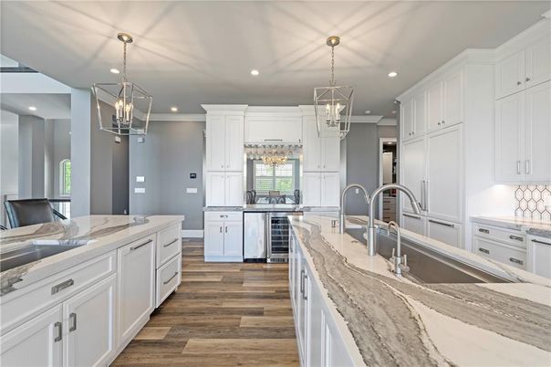 Chandelier, Interior, Kitchen, Pendant Lights, Recessed Lighting, Wood Texture Flooring