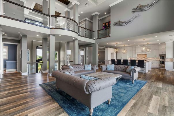 Interior, Kitchen, Living room, Pendant Lights, Recessed Lighting, Wood Texture Flooring