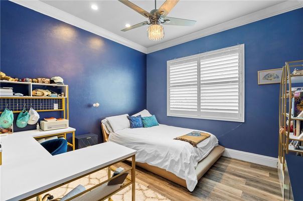Bedroom, Interior, Recessed Lighting, Wood Texture Flooring