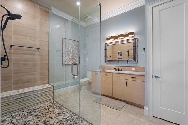 Bathroom, Glass Shower, Interior, Recessed Lighting