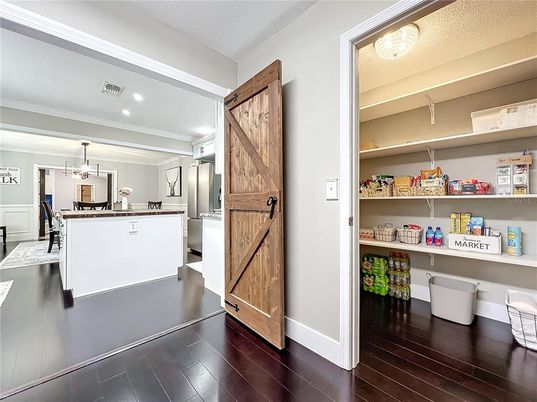 Interior, Kitchen, Pendant Lights, Recessed Lighting, Wood Texture Flooring
