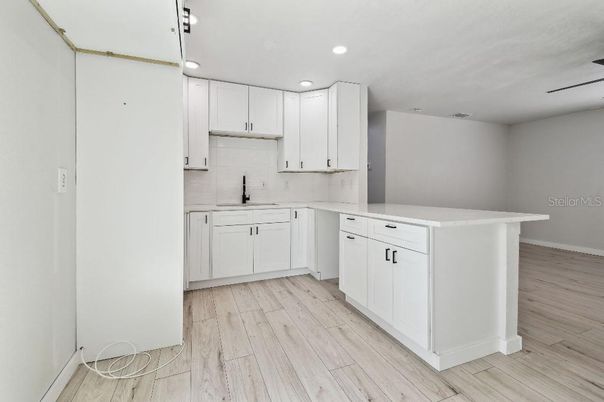 Interior, Kitchen, Recessed Lighting, Wood Texture Flooring