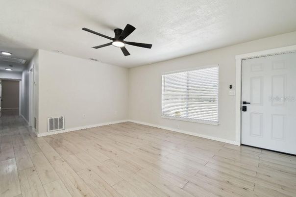 Empty room, Interior, Recessed Lighting, Wood Texture Flooring