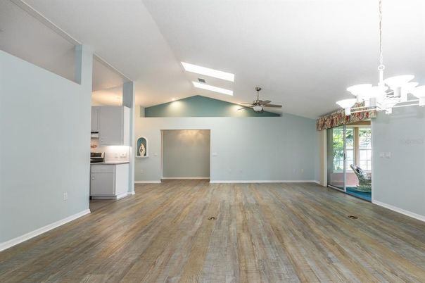 Chandelier, Empty room, Interior, Wood Texture Flooring
