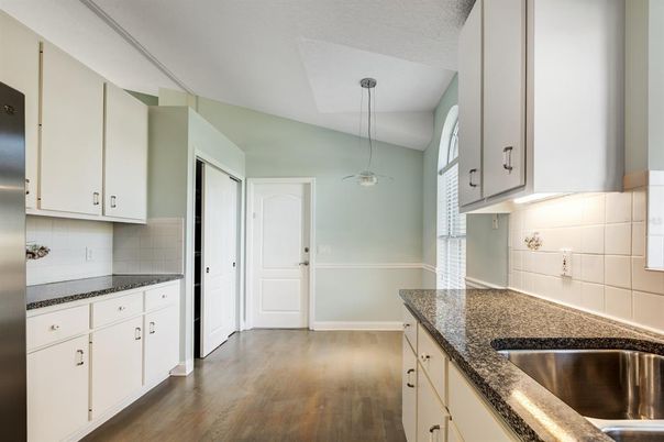Interior, Kitchen, Pendant Lights, Wood Texture Flooring