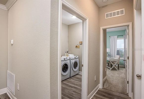 Interior, Recessed Lighting, Utility Closets, Washer, Wood Texture Flooring