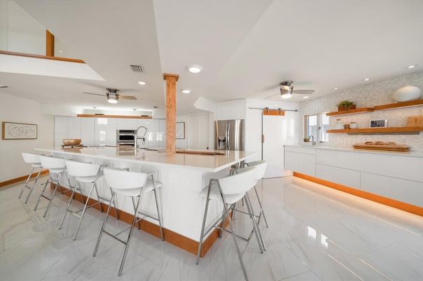 Interior, Kitchen, Marble, Recessed Lighting, Stainless Steel Appliances