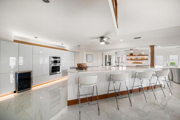 Interior, Kitchen, Marble, Recessed Lighting, Stainless Steel Appliances