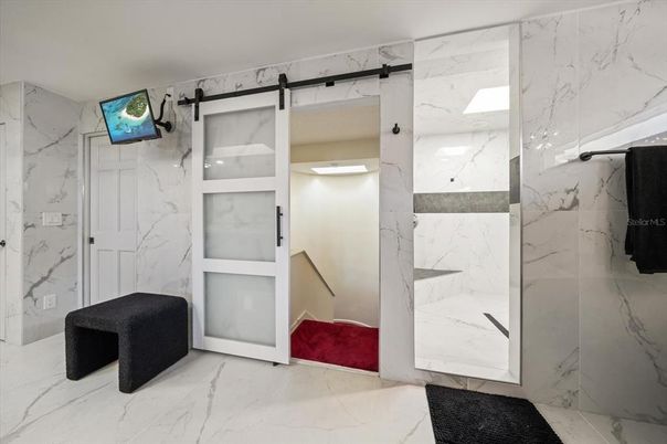 Bathroom, Glass Shower, Interior, Marble, Marble Walls
