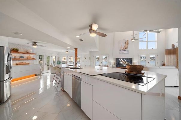 Dining room, Interior, Kitchen, Marble, Recessed Lighting, Stainless Steel Appliances