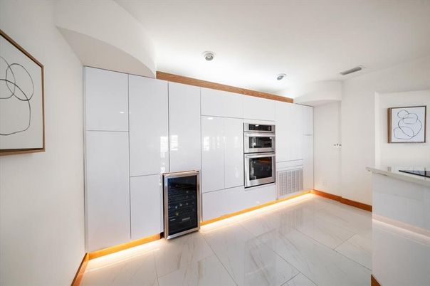 Interior, Kitchen, Marble, Recessed Lighting, Stainless Steel Appliances