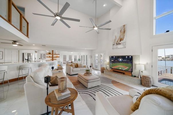 Fireplace, Interior, Kitchen, Living room, Recessed Lighting