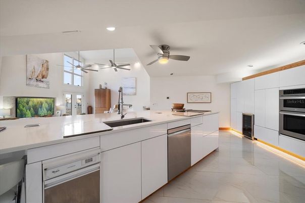 Interior, Kitchen, Marble, Recessed Lighting, Stainless Steel Appliances