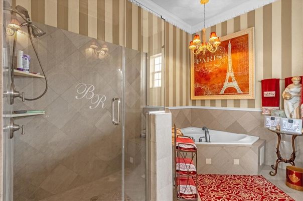 Bathroom, Chandelier, Glass Shower, Interior