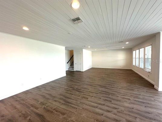 Empty room, Interior, Recessed Lighting, Wood Texture Flooring