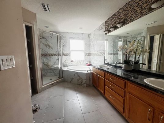 Bathroom, Dual Sink Vanities, Glass Shower, Interior, Marble Walls