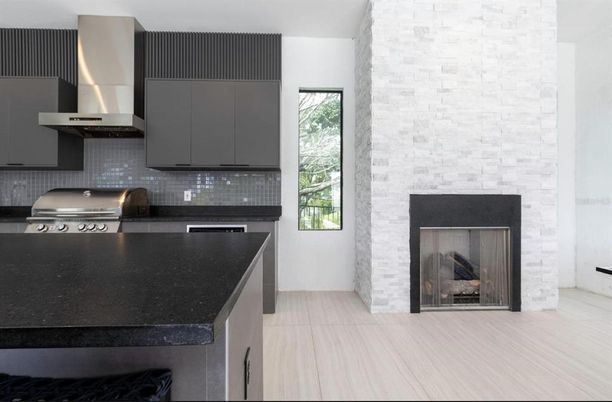 Fireplace, Interior, Kitchen, Stainless Steel Appliances