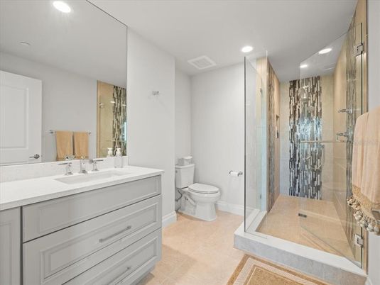 Bathroom, Glass Shower, Interior, Recessed Lighting