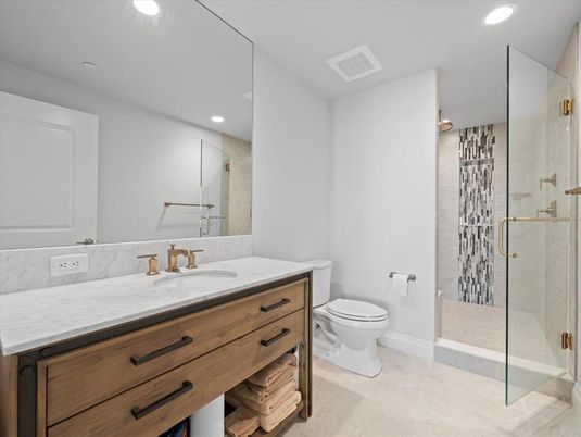 Bathroom, Glass Shower, Interior, Recessed Lighting