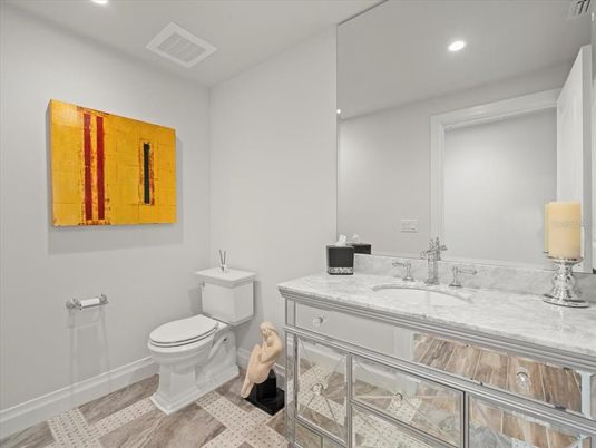 Bathroom, Interior, Recessed Lighting, Wood Texture Flooring