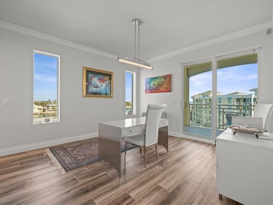 Home Office, Interior, Pendant Lights, Wood Texture Flooring