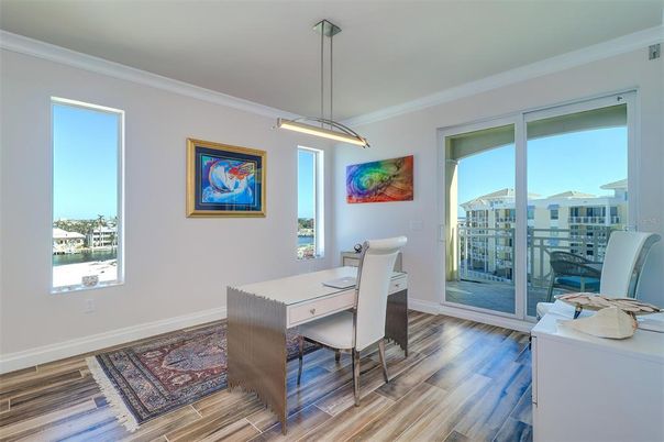 Home Office, Interior, Pendant Lights, Wood Texture Flooring