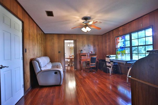 Home Office, Interior, Wood Texture Flooring, Wooden Walls