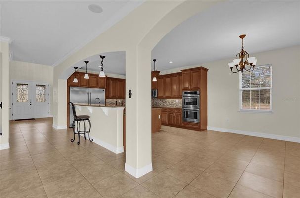 Chandelier, Interior, Kitchen, Pendant Lights, Recessed Lighting, Stainless Steel Appliances
