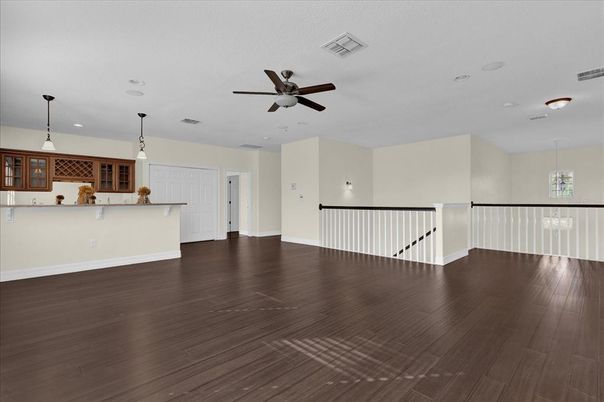 Empty room, Interior, Pendant Lights, Recessed Lighting, Wood Texture Flooring