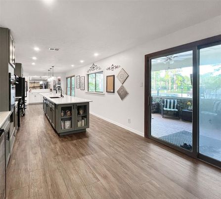 Interior, Kitchen, Pendant Lights, Recessed Lighting, Wood Texture Flooring