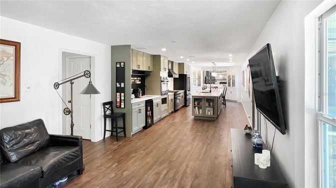 Interior, Kitchen, Pendant Lights, Recessed Lighting, Wood Texture Flooring