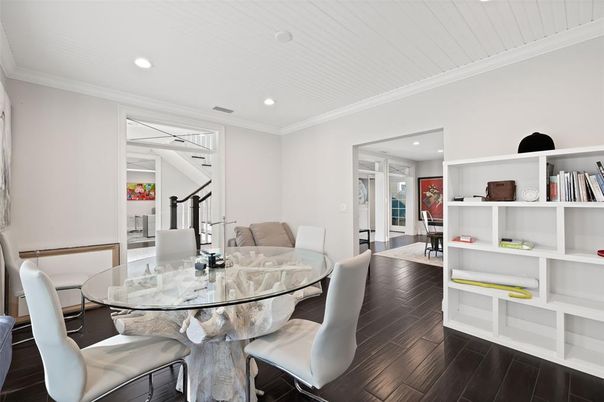 Dining room, Interior, Recessed Lighting, Wood Texture Flooring