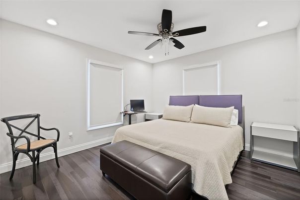 Bedroom, Home Office, Interior, Recessed Lighting, Wood Texture Flooring
