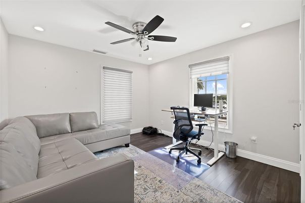 Home Office, Interior, Recessed Lighting, Wood Texture Flooring