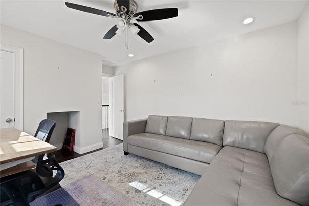 Home Office, Interior, Living room, Recessed Lighting, Wood Texture Flooring