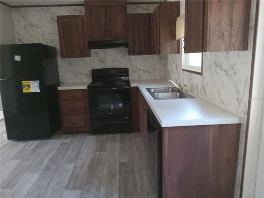 Interior, Kitchen, Marble Walls, Wood Texture Flooring